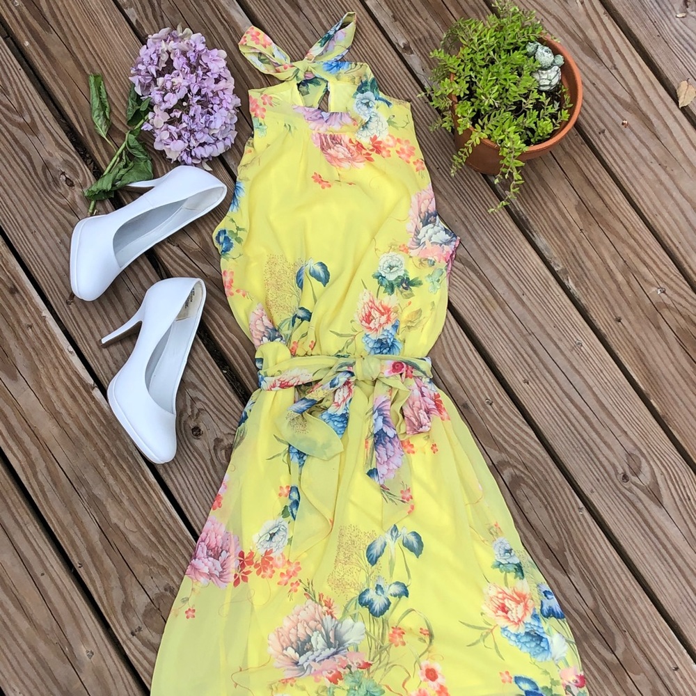 Yellow Bow Floral Summer Dress